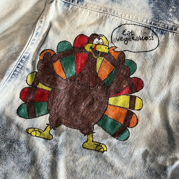 Customized OOAK Vintage Acid Washed Denim Shirt - 90’s Embroidered Fall Harvest - Picture 9 of 12